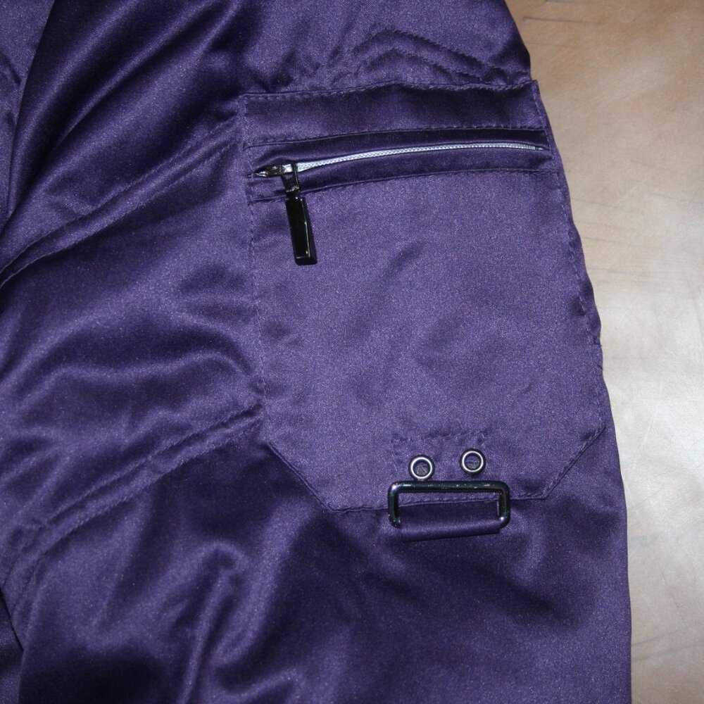 A.N.A Purple XL Down Puffer Faux Fur Trim Hood Zip Snap Jacket Coat Belt Winter - Picture 6 of 12